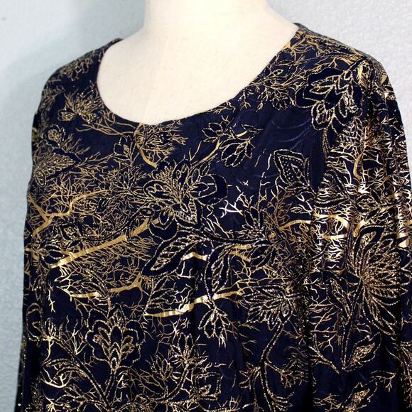 JM Collection Women's Gold Metallic Embroidered Top Size XL - Picture 3 of 10